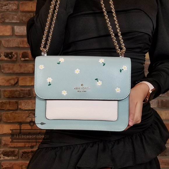 Kate Spade Remi Embroidered Lea Aphrodite Green SPRING Flap Chain Crossbody NWT - Picture 2 of 6